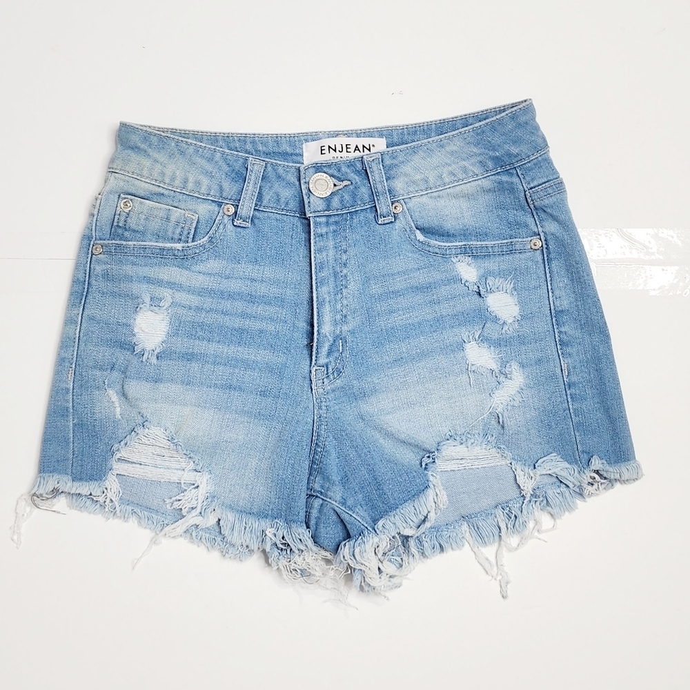 Enjean Women's Light Wash Distressed Blue Jean Shorts Size S